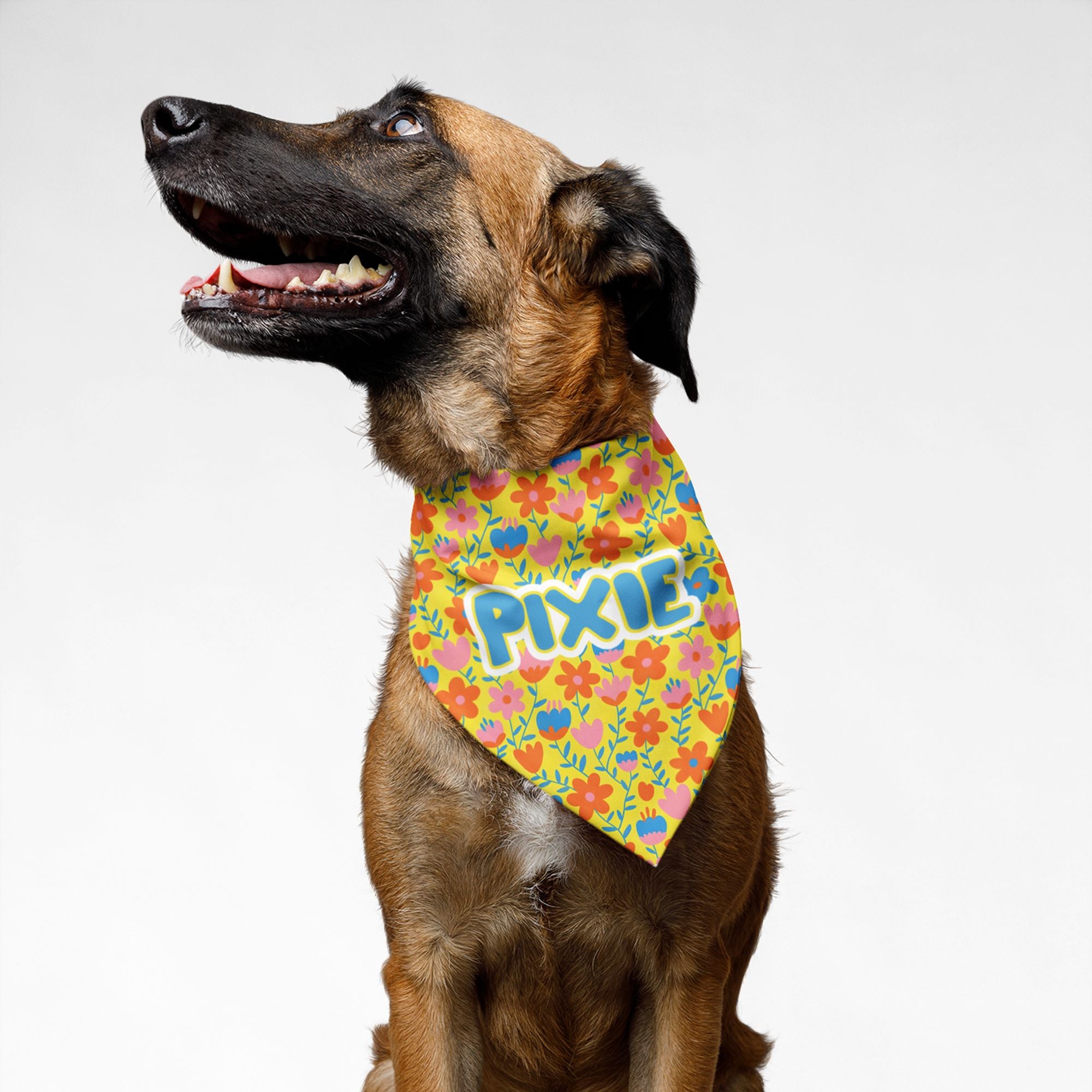 PawsIndia Customized Pet Bandana - Floral - Mustard