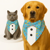 PawsIndia Rainbow Vibes Pattern Tuxedo Bandana With Matching Bow For Pets