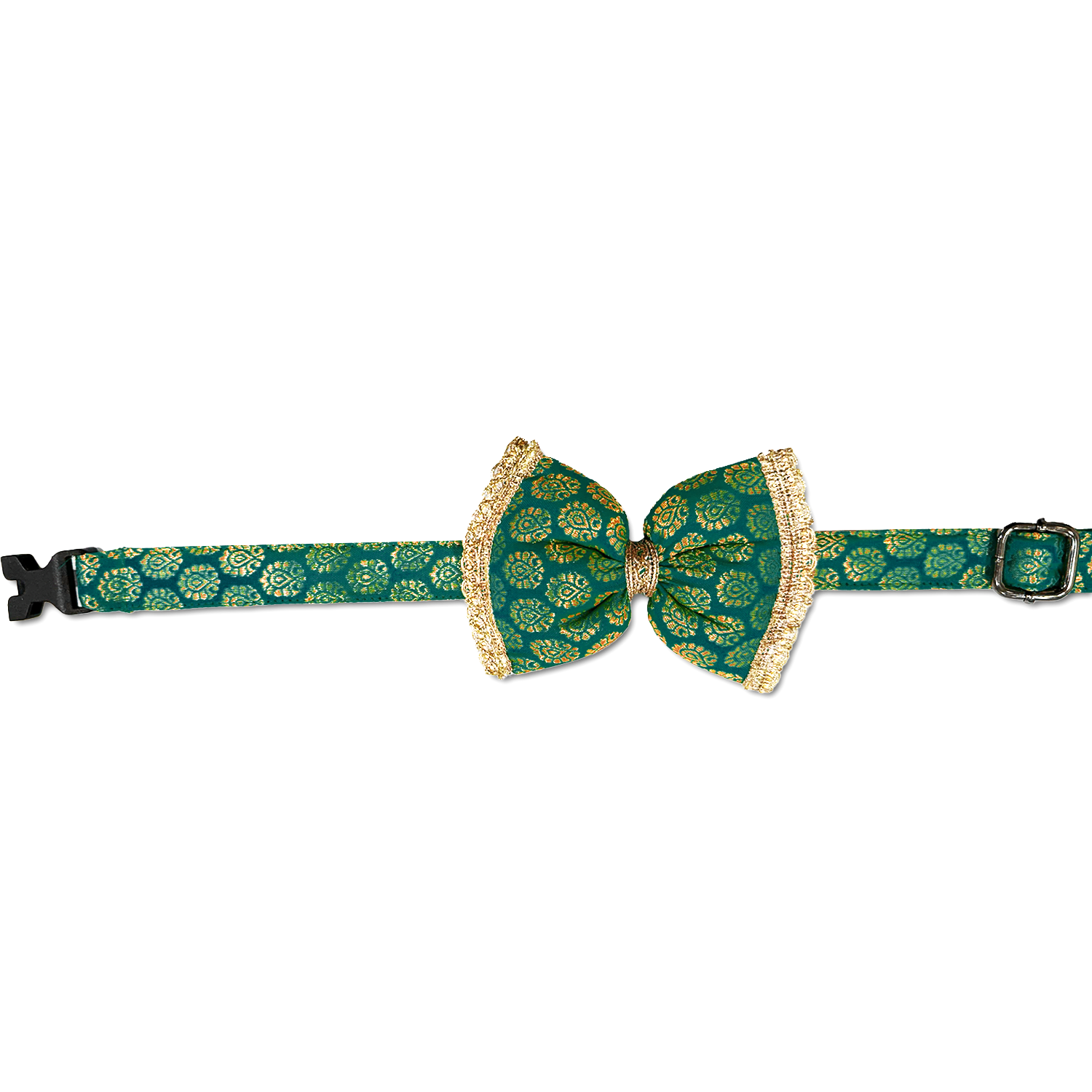 Pawsindia Traditional Royal Brocade Bow Tie - Aqua Green