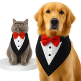 PawsIndia Black & White Tuxedo Bandana With Red Bow For Pets