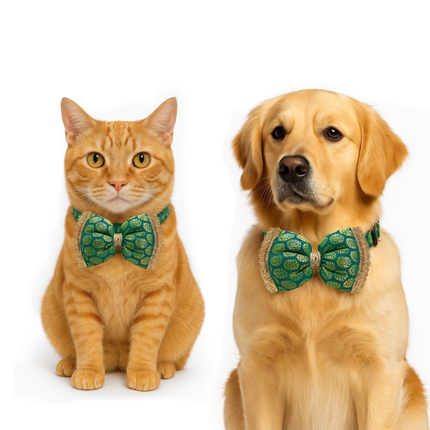 Pawsindia Traditional Royal Brocade Bow Tie - Aqua Green