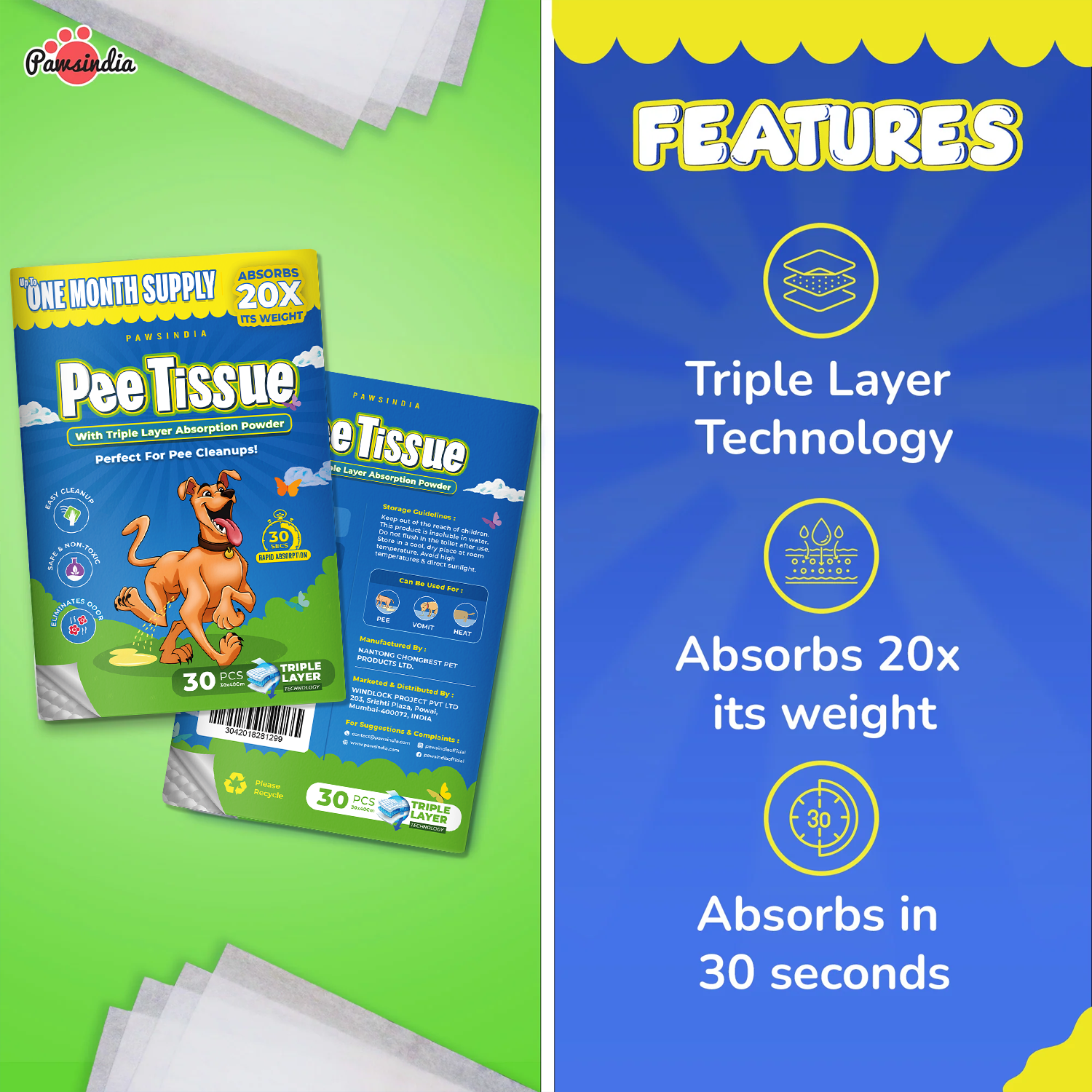 Absorbent Pee Tissues by PawsIndia