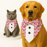 PawsIndia Happy Hearts Pattern Tuxedo Bandana with Matching Bow For Pets