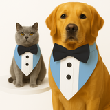 PawsIndia Baby Blue Tuxedo Bandana With Black Bow For Pets