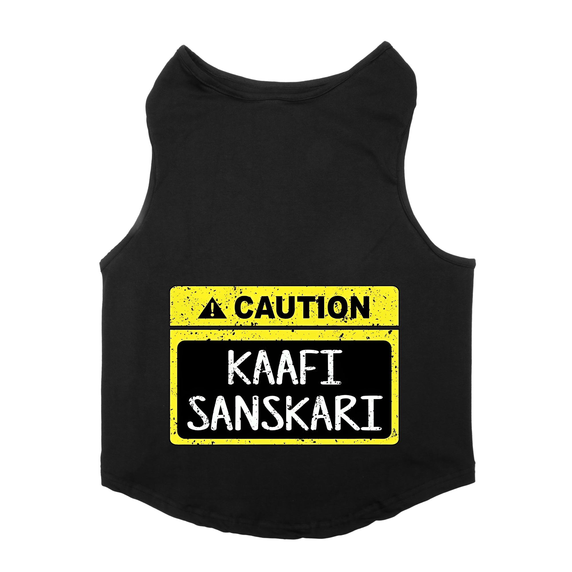 PawsIndia Sleeveless Printed Cat T-Shirt - Caution - Kaafi Sanskari