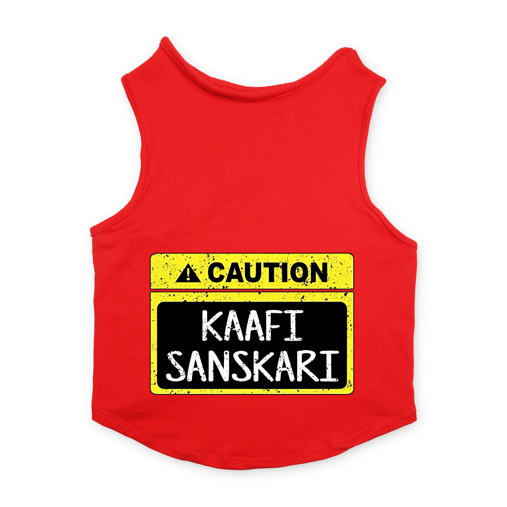 PawsIndia Sleeveless Printed Cat T-Shirt - Caution - Kaafi Sanskari