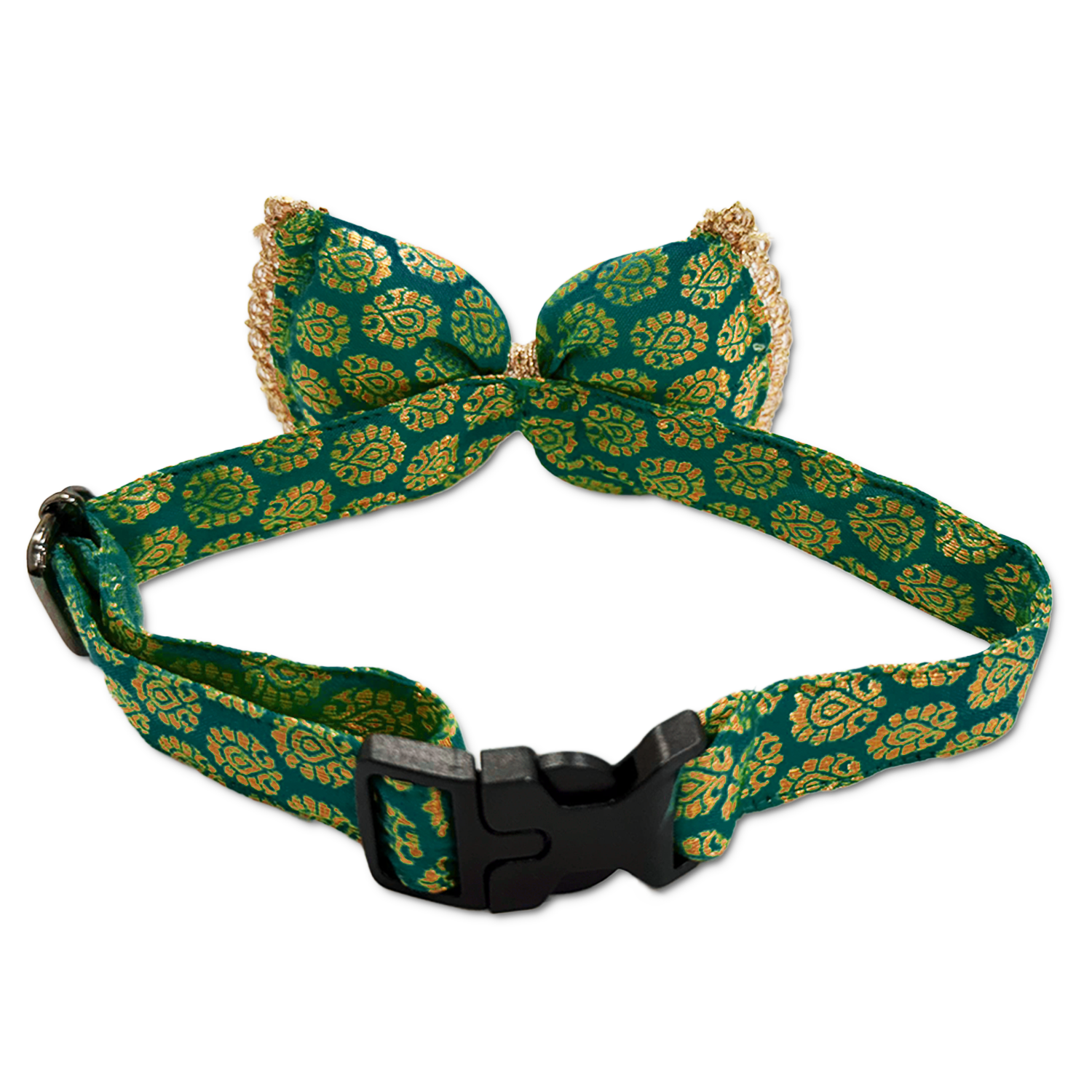 Pawsindia Traditional Royal Brocade Bow Tie - Aqua Green