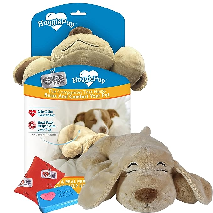 Pawsindia HuggiePup Cuddly Puppy Behavioral Aid Toy, Great for Crate Training- Pulsing Heartbeat, Heating Pack- Golden Dog