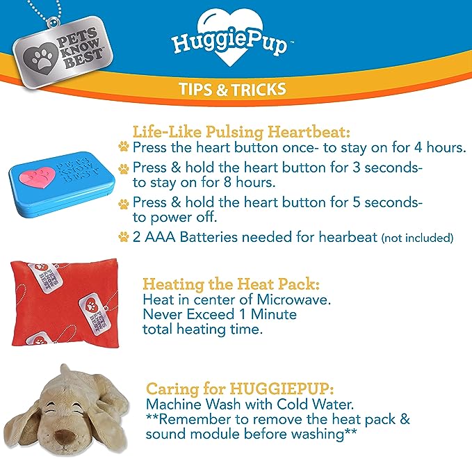 Pawsindia HuggiePup Cuddly Puppy Behavioral Aid Toy, Great for Crate Training- Pulsing Heartbeat, Heating Pack- Golden Dog