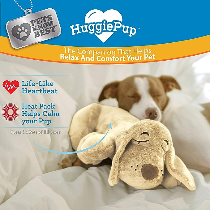 Pawsindia HuggiePup Cuddly Puppy Behavioral Aid Toy, Great for Crate Training- Pulsing Heartbeat, Heating Pack- Golden Dog