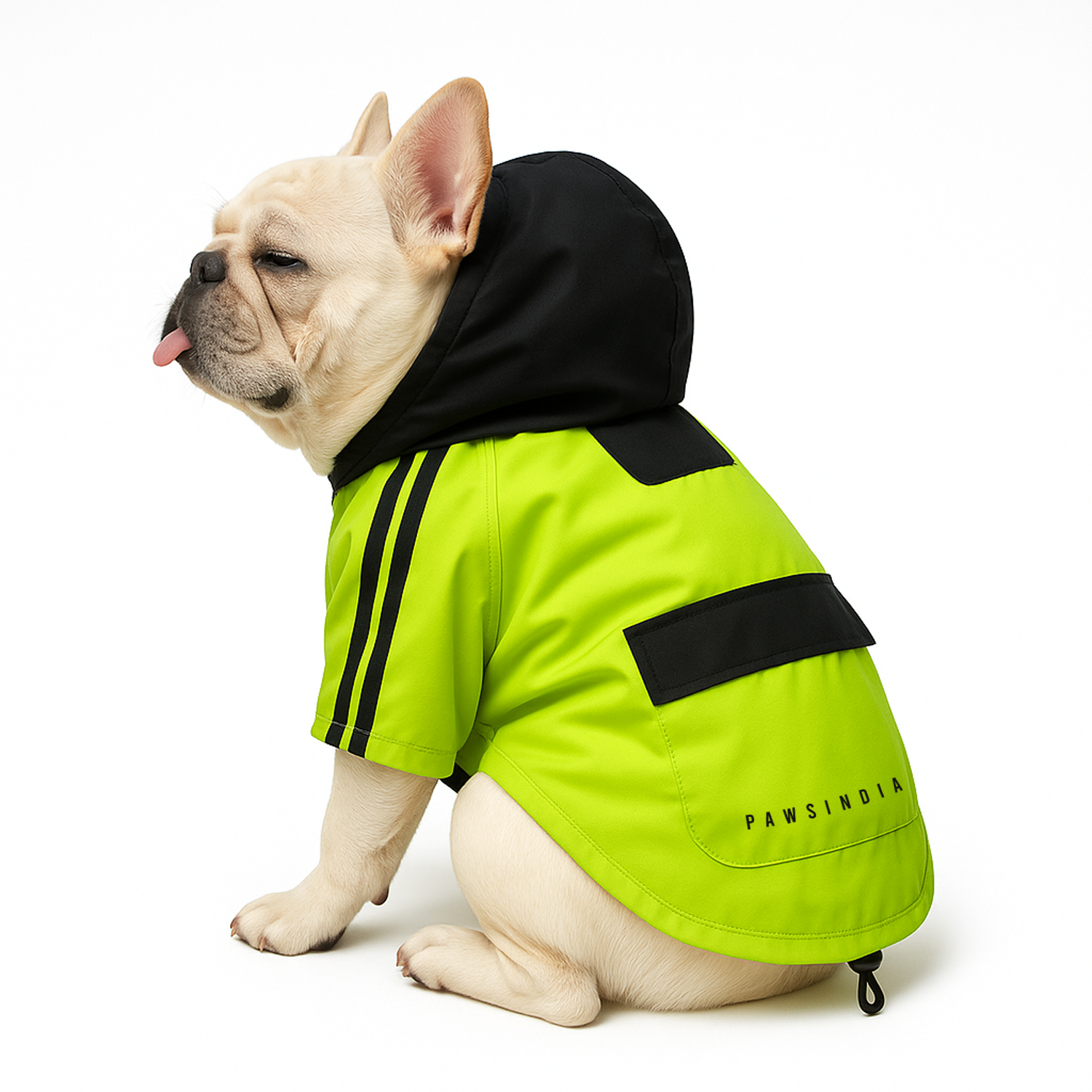 Pawsindia Dog Hooded Raincoat - Neon Green & Black