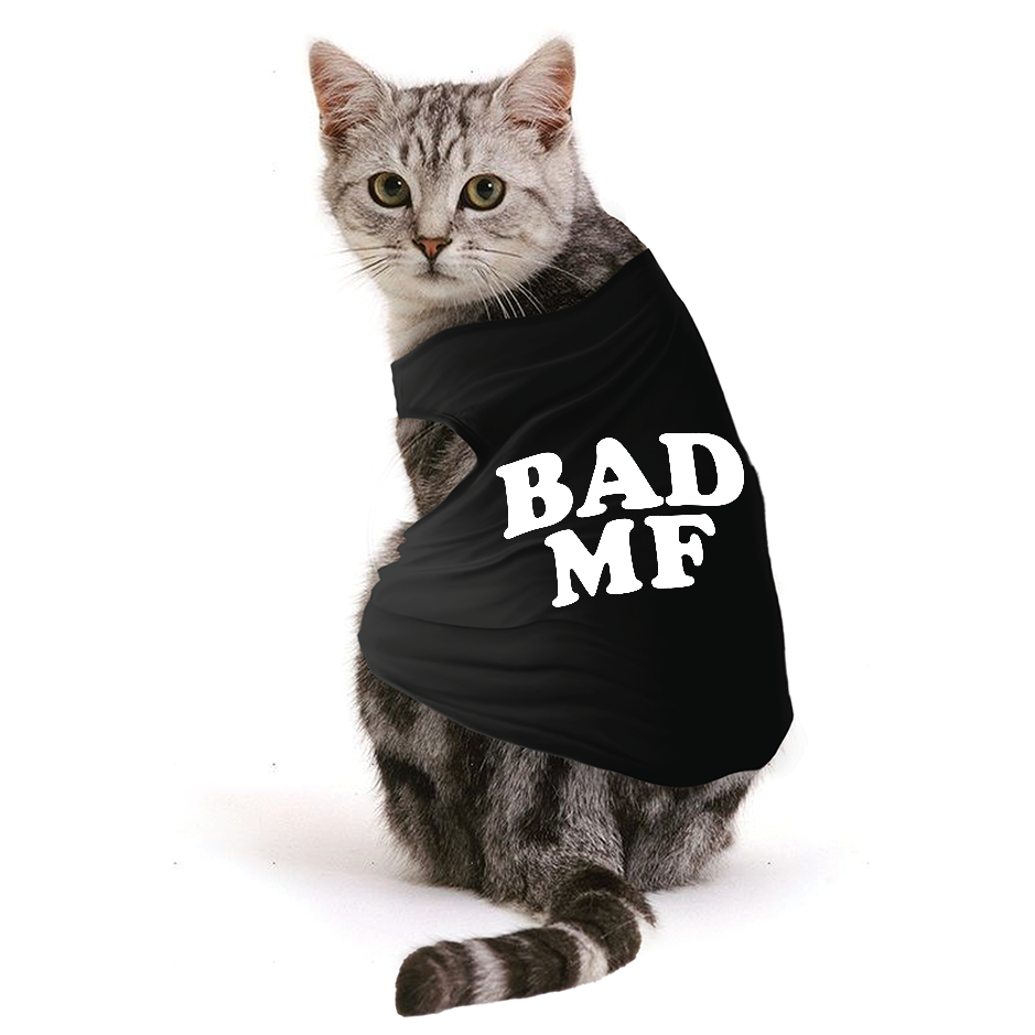PawsIndia Sleeveless Printed Cat T-Shirt - Bad MF