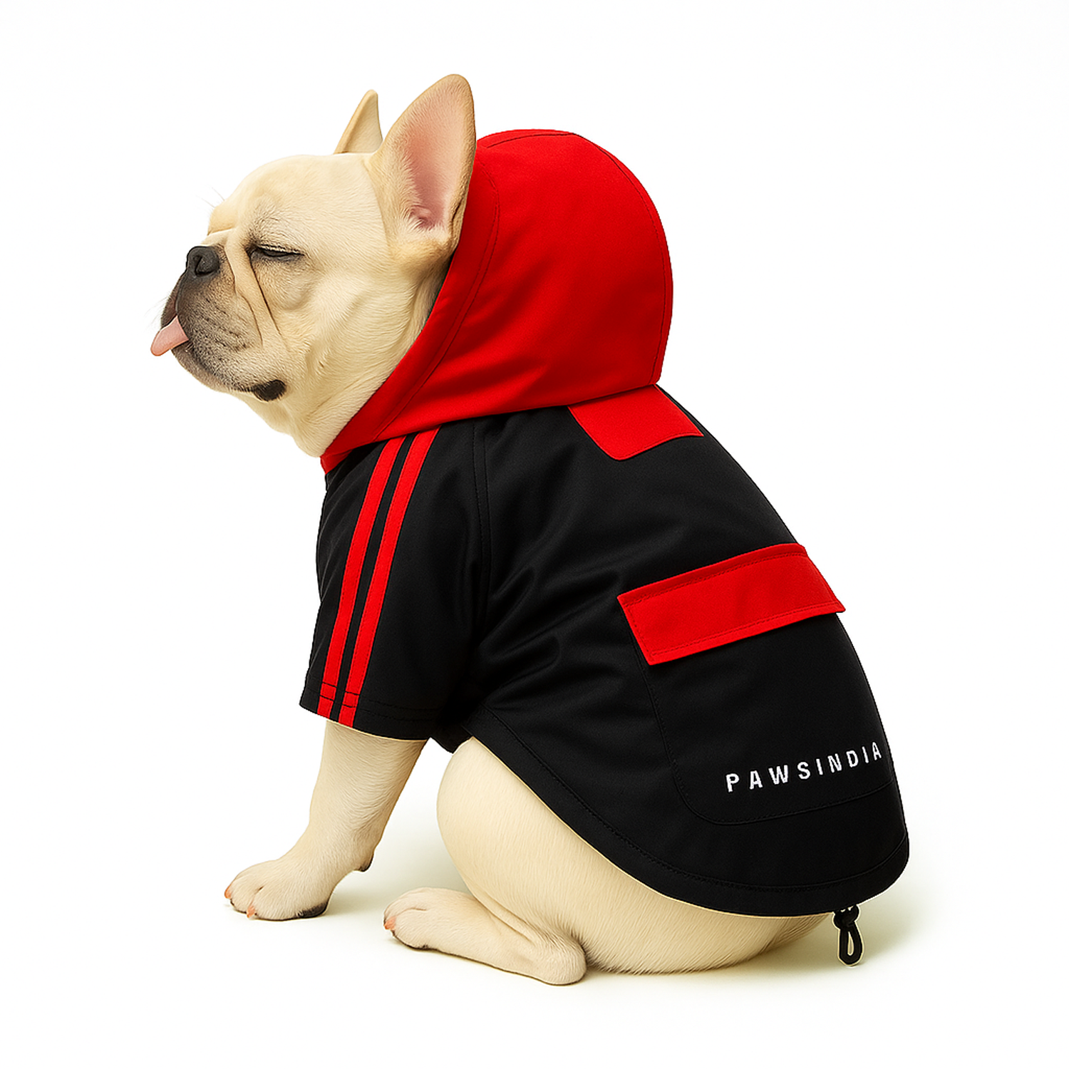 Pawsindia Dog Hooded Raincoat - Black & Red