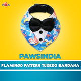 PawsIndia Flamingo Pattern Tuxedo Bandana With Black Bow For Pets