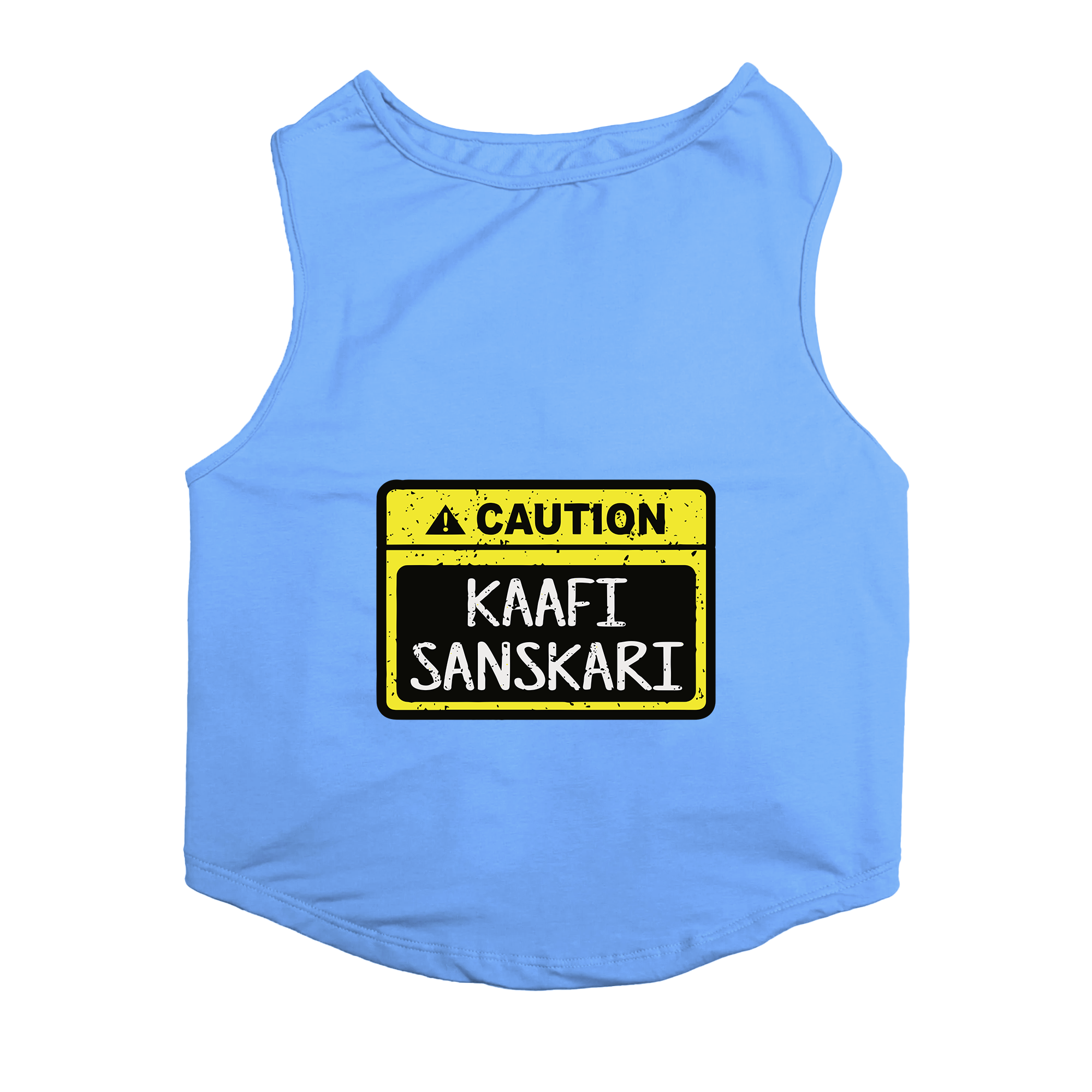 PawsIndia Sleeveless Printed Cat T-Shirt - Caution - Kaafi Sanskari