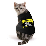 PawsIndia Sleeveless Printed Cat T-Shirt - Caution - Kaafi Sanskari