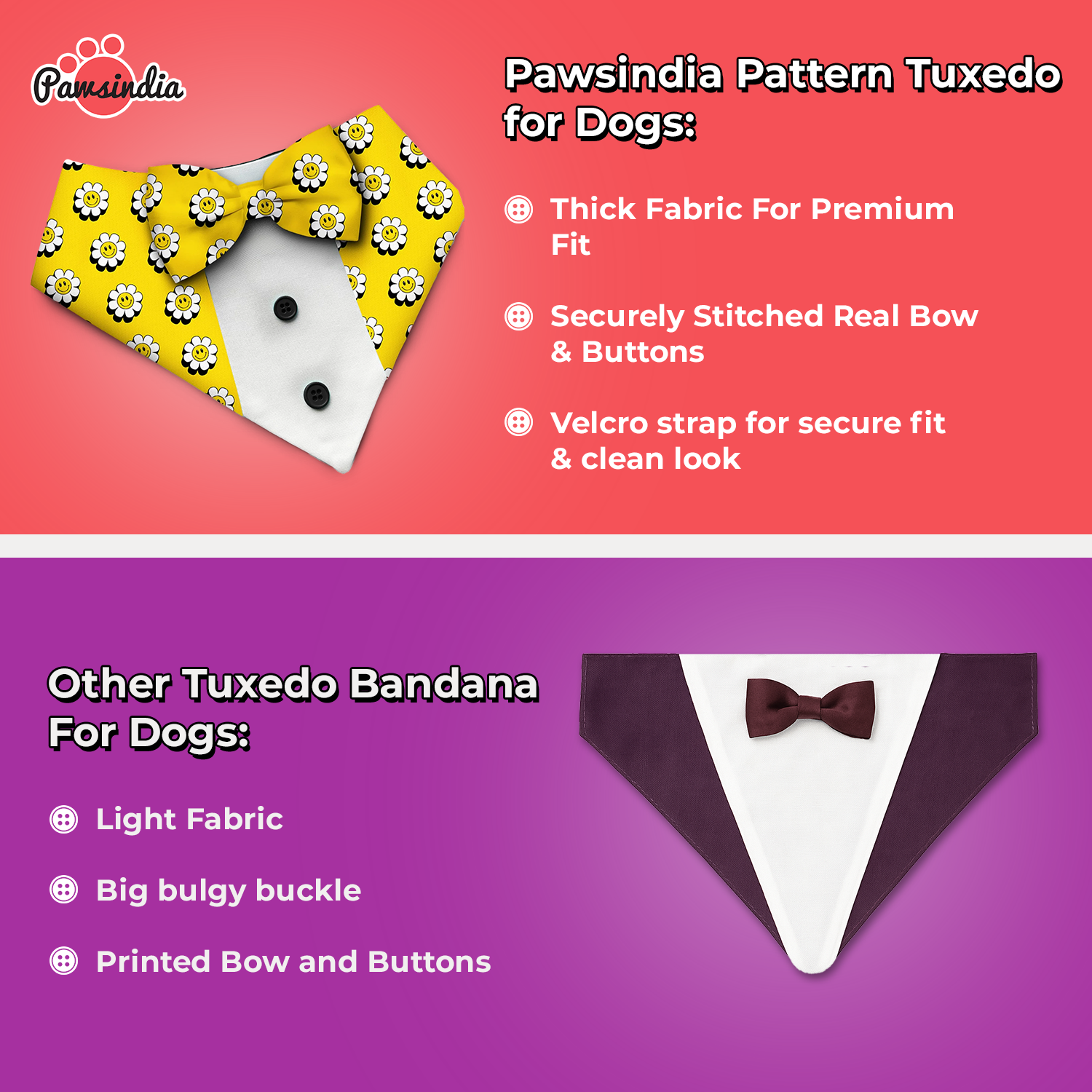 PawsIndia Rainbow Vibes Pattern Tuxedo Bandana With Matching Bow For Pets