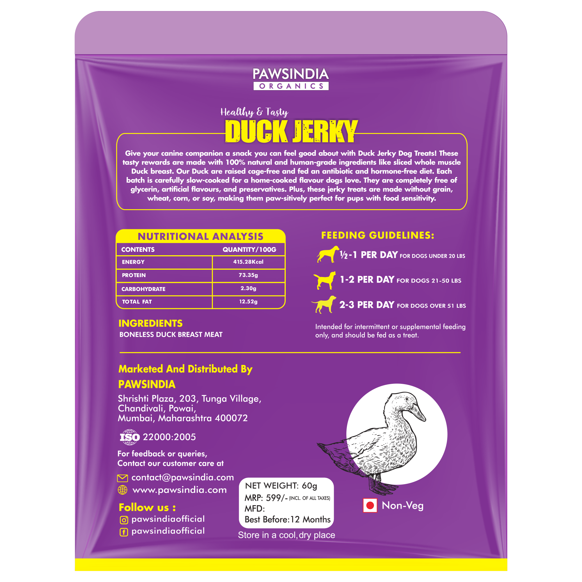 Raw Bites Organic Dehydrated - Duck Jerky Premium Dog Treats