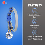 Pawsindia Blue Reflective Collar and Customized Name Tag Combo
