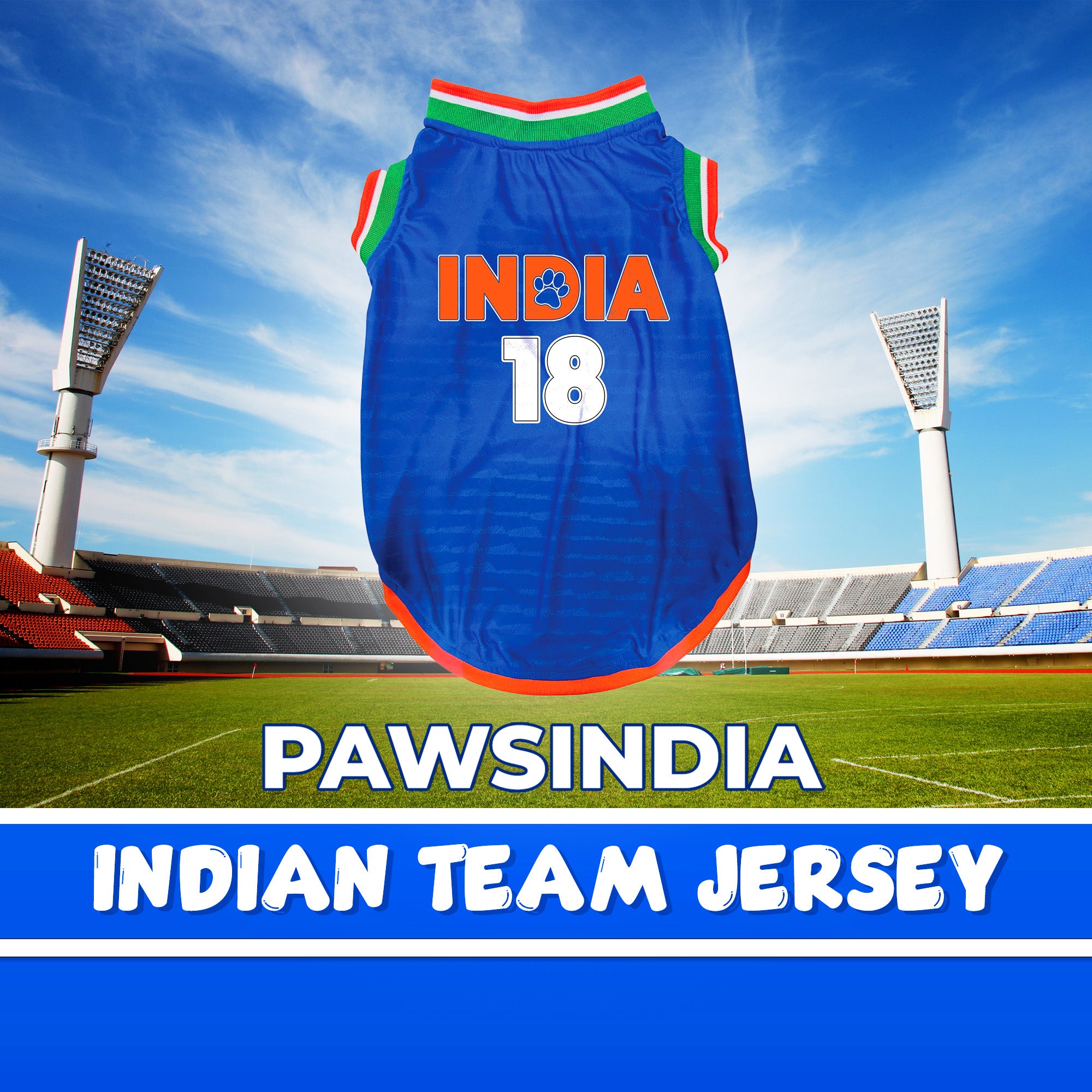 Pawsindia Dog Indian Cricket Jersey Round Neck