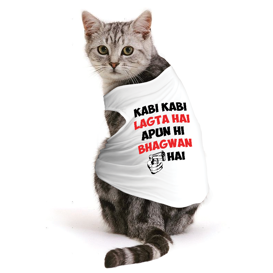 PawsIndia Sleeveless Printed Cat T-Shirt - Kabhi Kabhi Lagta Hai Apun Hi Bhagwan Hai