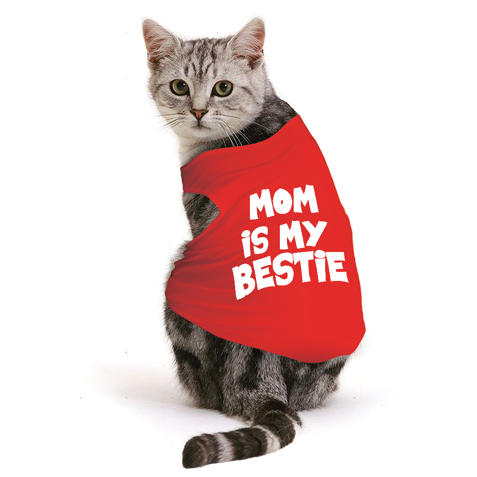 PawsIndia Sleeveless Printed Cat T-Shirt - Mom is My Bestie
