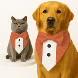 PawsIndia Orange Checks Pattern Tuxedo Bandana with Matching Bow for Pets