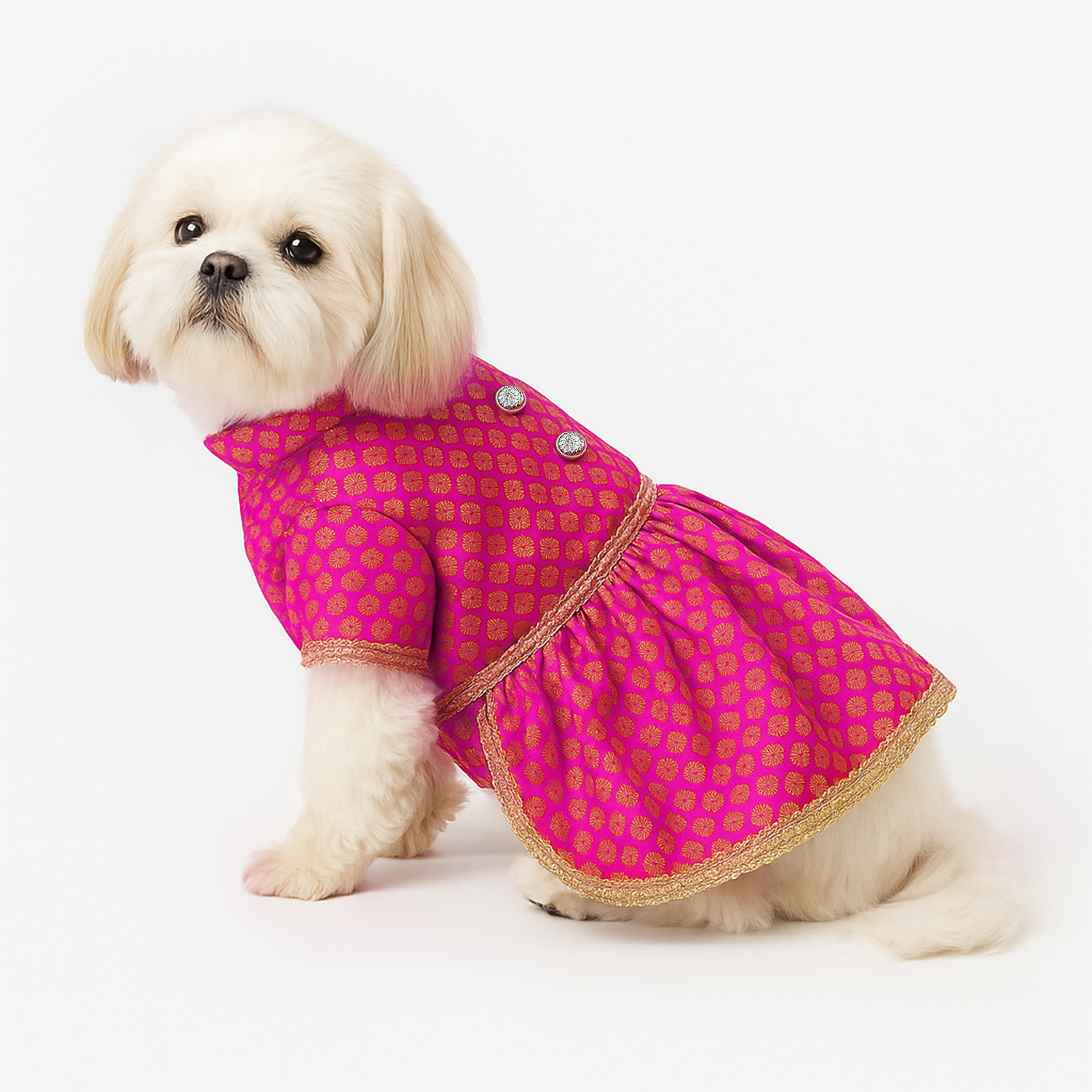 Pawsindia Traditional Royal Brocade Dress for Dogs - Pink | Ethnic Festive Wear