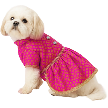 Pawsindia Traditional Royal Brocade Dress for Dogs - Pink | Ethnic Festive Wear