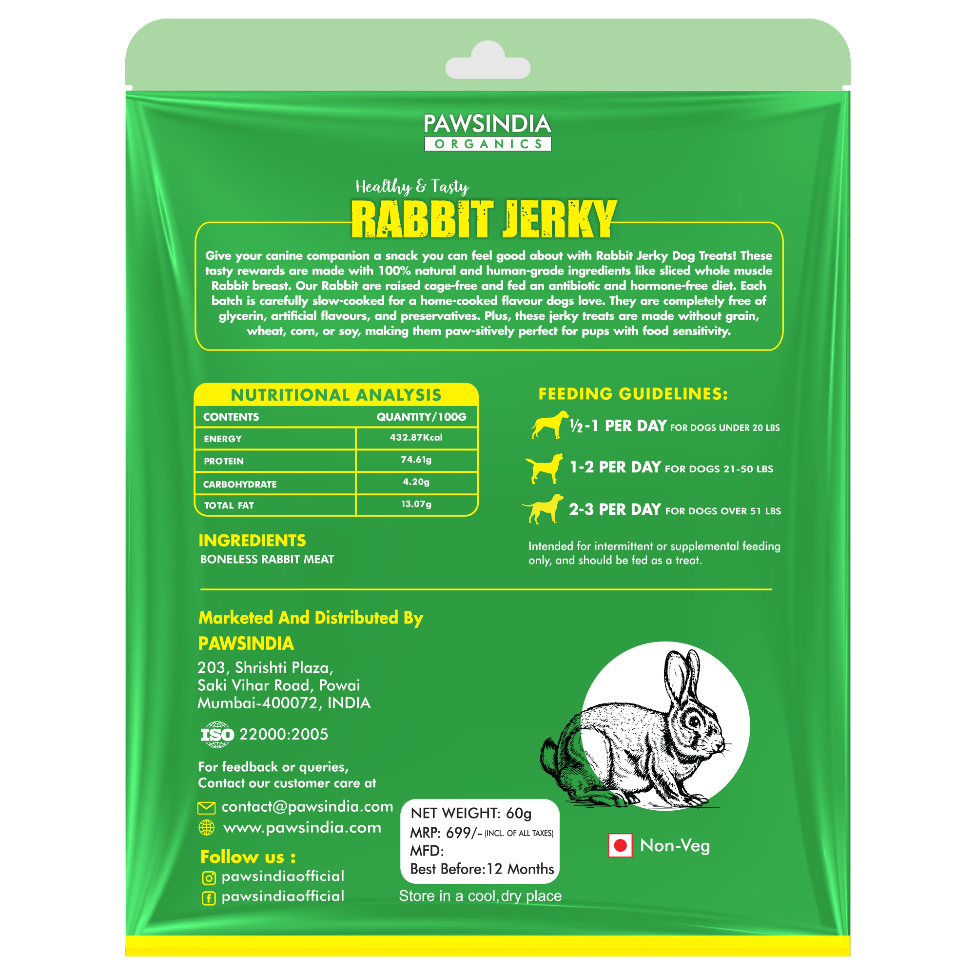 Raw Bites Organic Dehydrated - Rabbit Jerky Premium Dog Treats