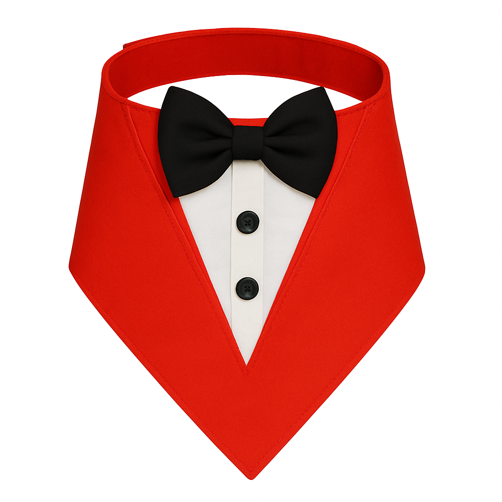 PawsIndia Red & White Tuxedo Bandana With Black Bow For Pets