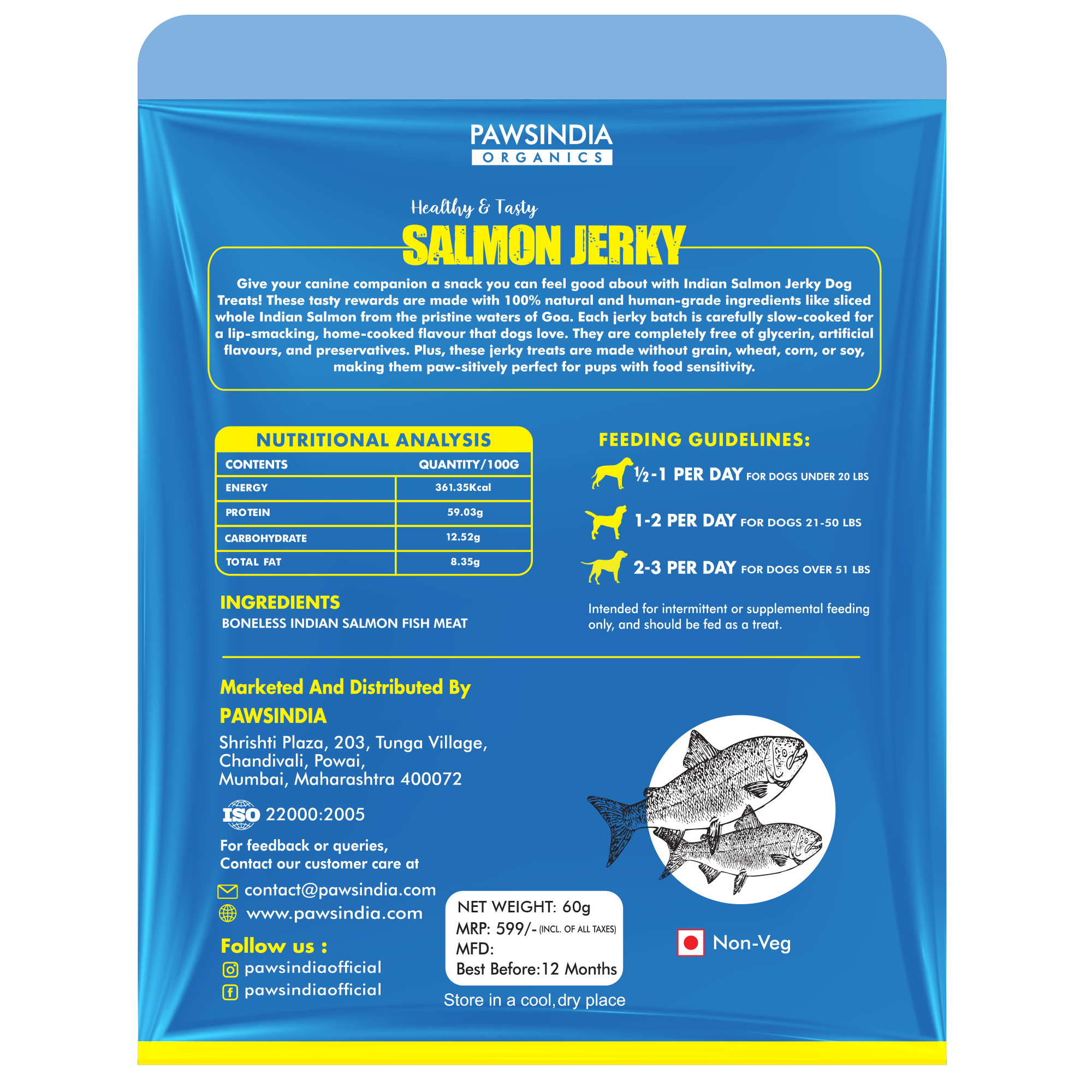 Raw Bites Organic Dehydrated - Salmon Jerky Premium Dog Treats