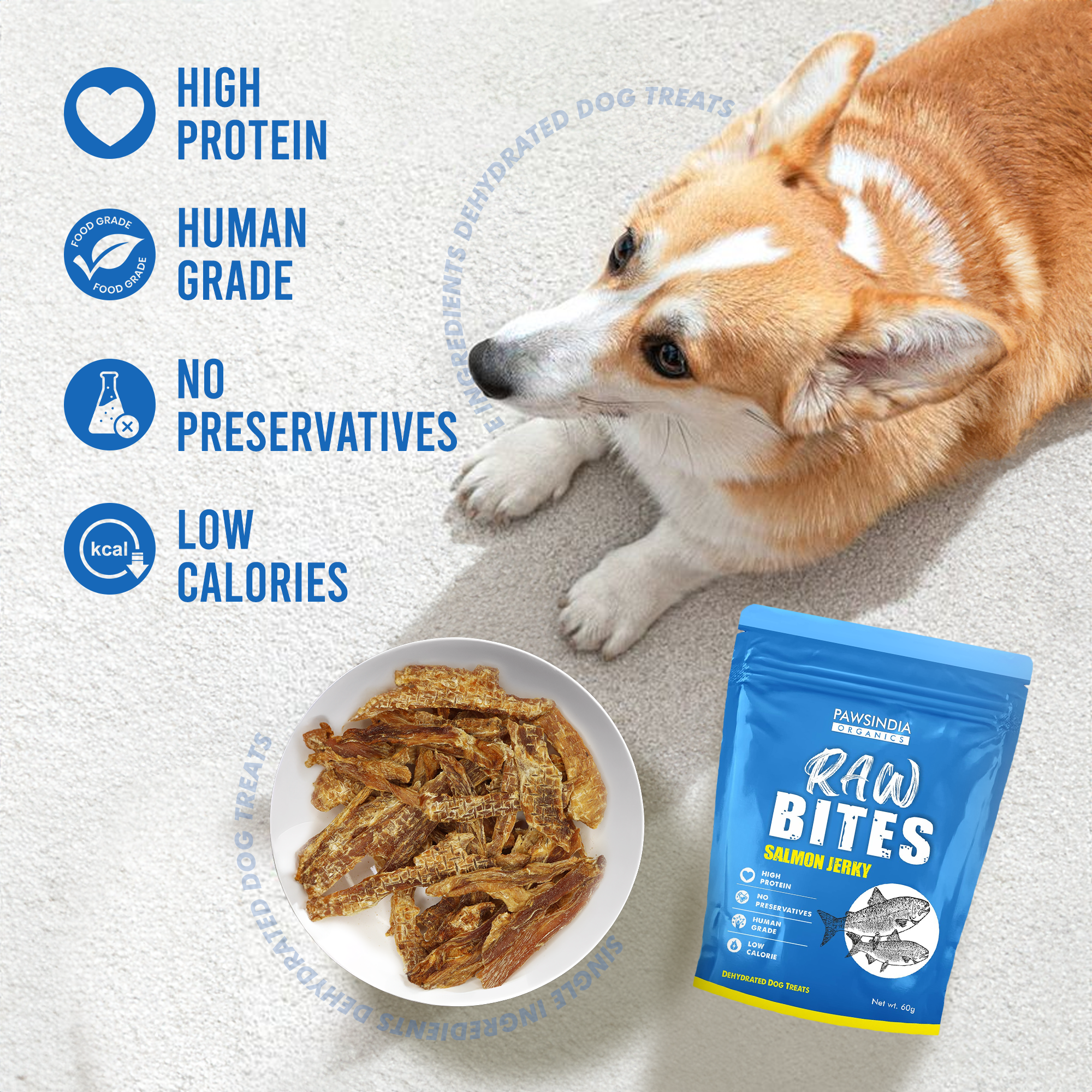 Raw Bites Organic Dehydrated - Salmon Jerky Premium Dog Treats
