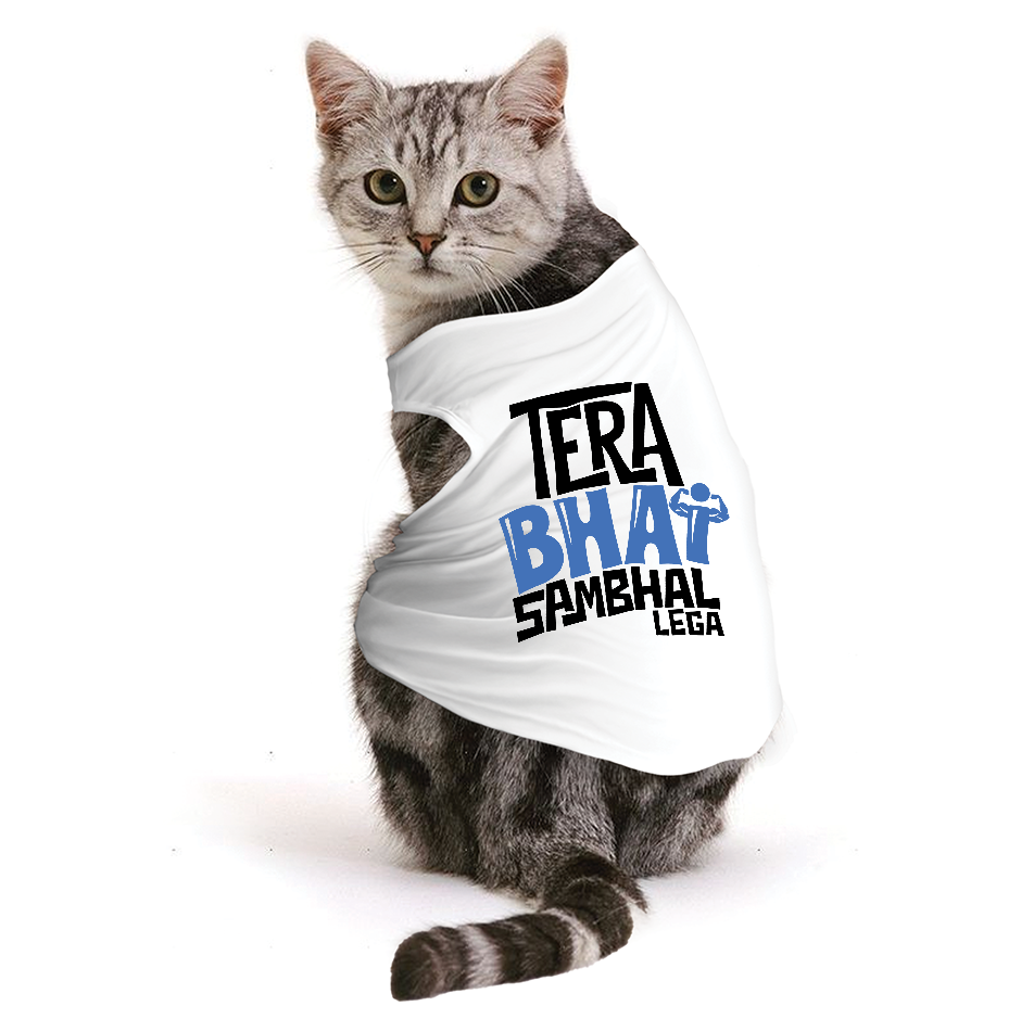 PawsIndia Sleeveless Printed Cat T-Shirt - Tera Bhai Sambhal Lega