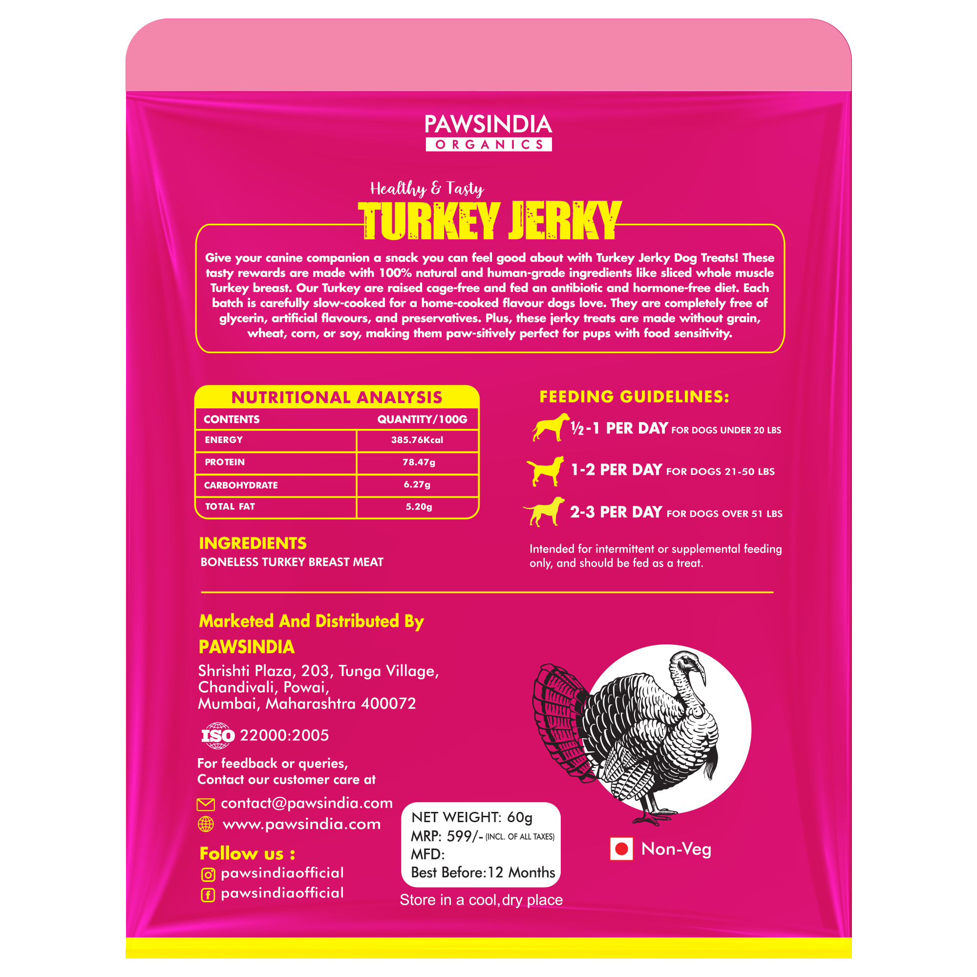 Raw Bites Organic Dehydrated - Turkey Jerky  Premium Dog Treats