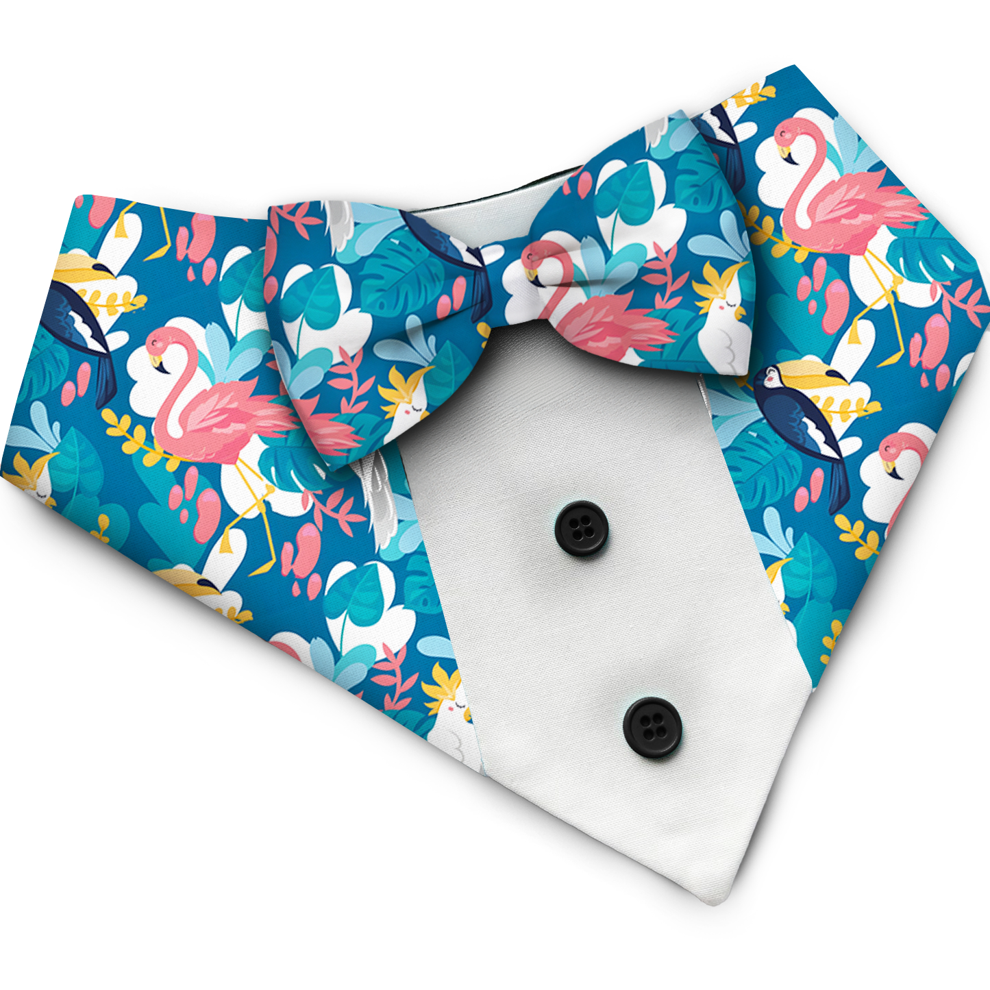 PawsIndia Flamingo Pattern Tuxedo Bandana With Black Bow For Pets