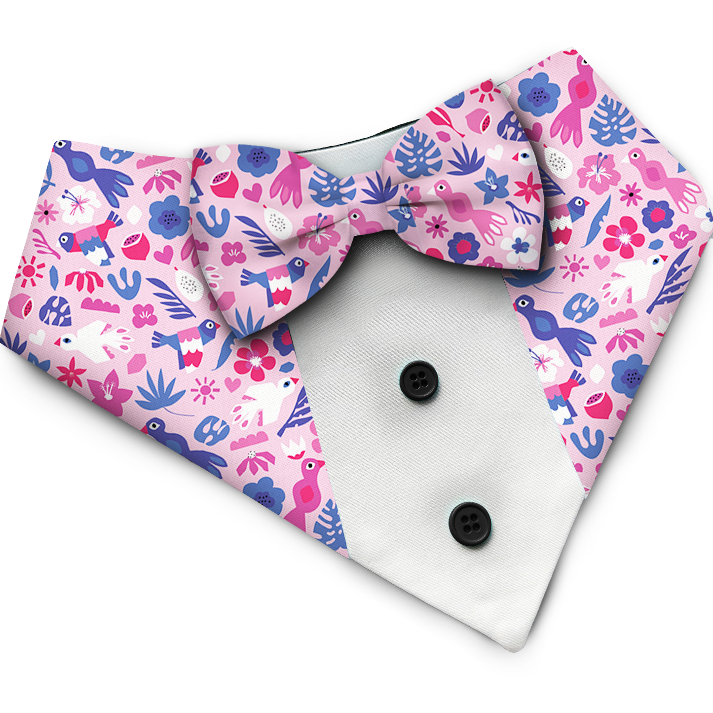 PawsIndia Birdsong Pattern Tuxedo Bandana With Matching Bow For Pets