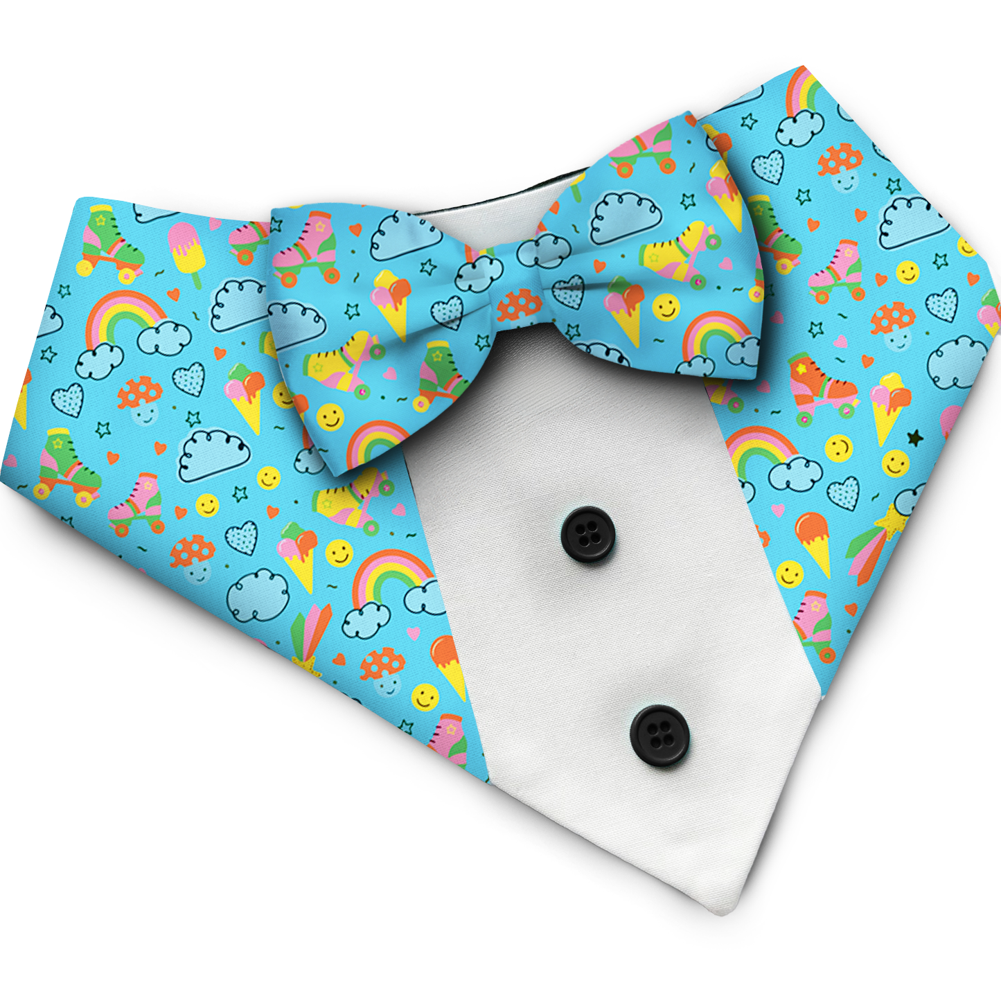 PawsIndia Rainbow Vibes Pattern Tuxedo Bandana With Matching Bow For Pets