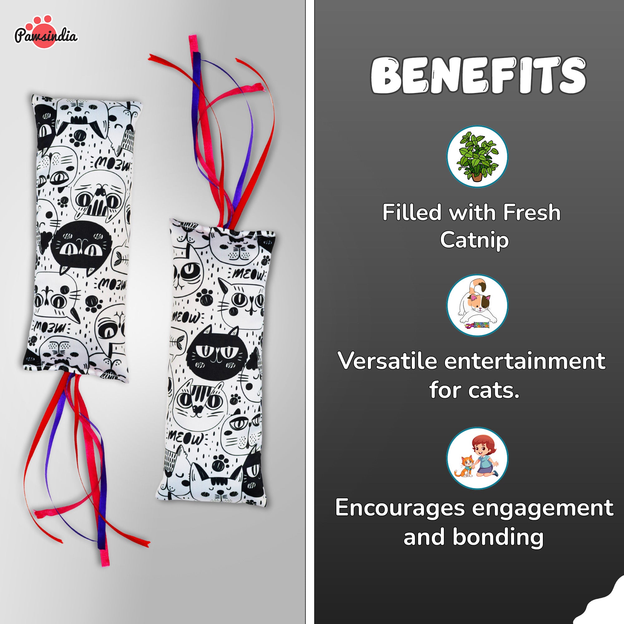Pawsindia Catnip Aromatherapy Toy with Ribbons- White