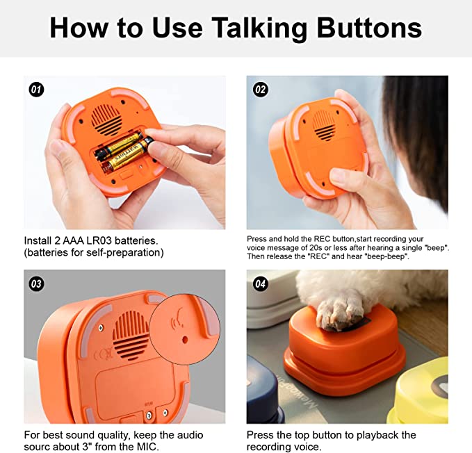 MewooFun Set of 4 Recordable Dog Communication Button