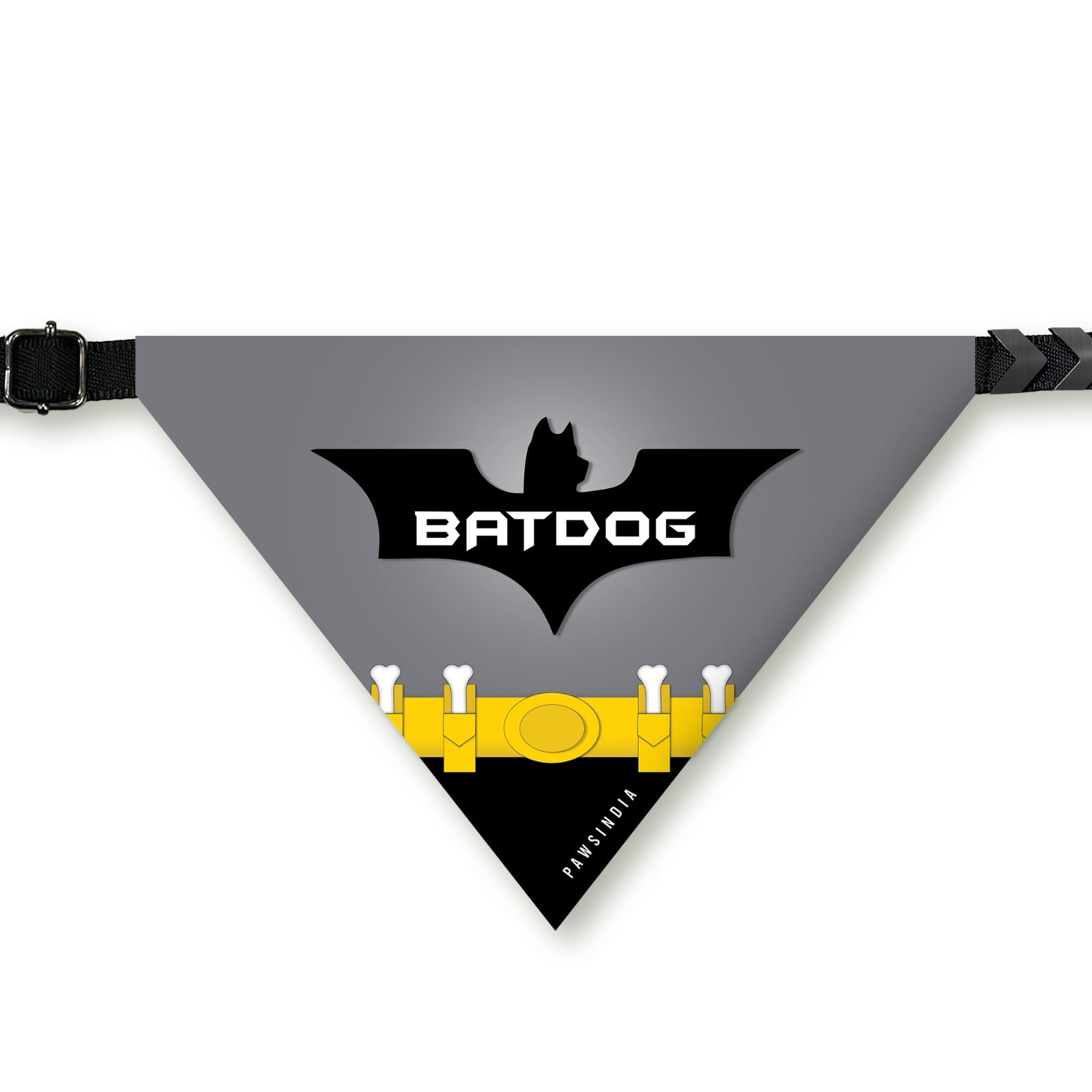 PawsIndia Dog Bandana - Bat Dog - Grey