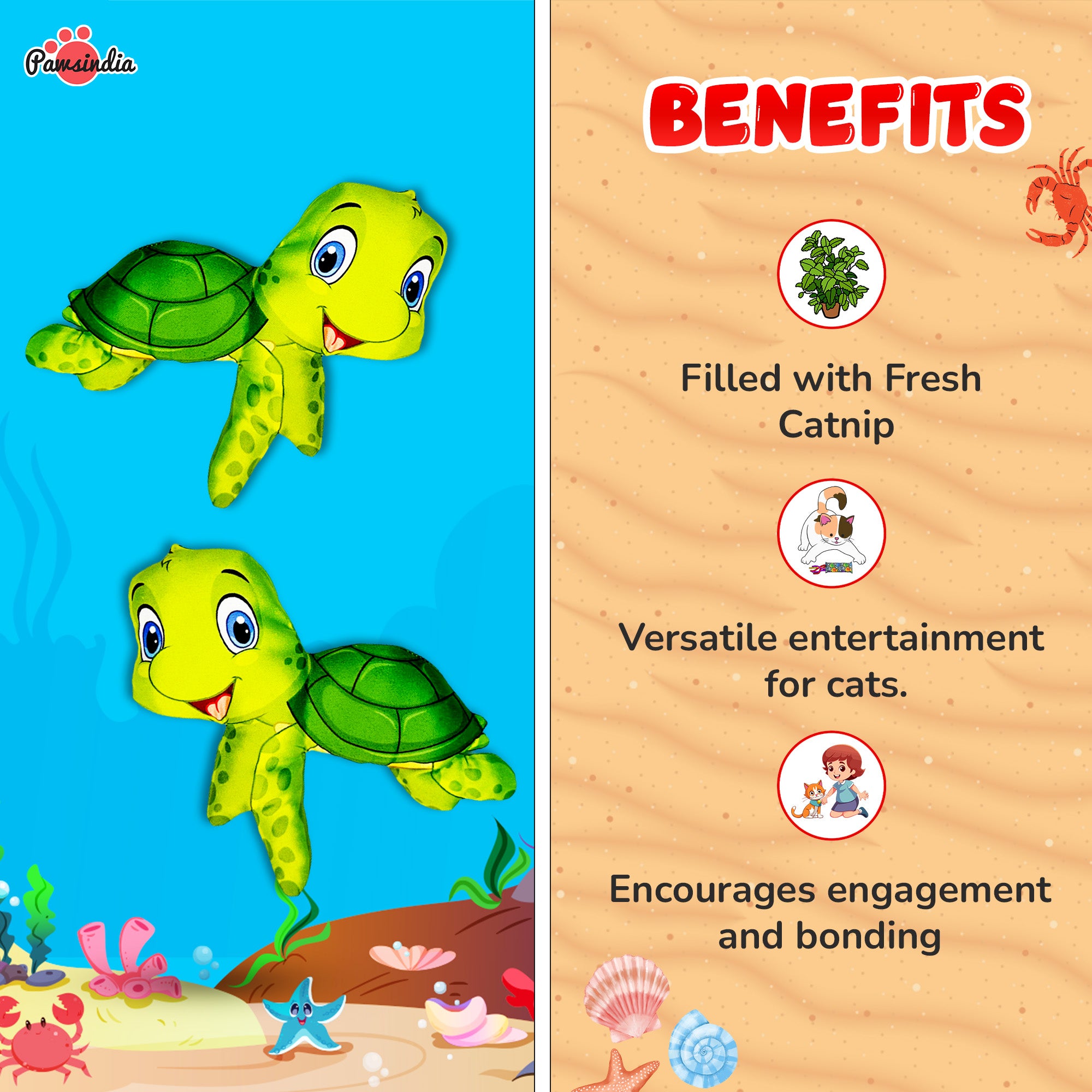 Pawsindia Catnip Aromatherapy Turtle Toy