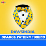 PawsIndia Orange Pattern Tuxedo Bandana With Matching Bow For Pets