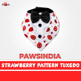 PawsIndia Strawberry  Pattern Tuxedo Bandana With Black Bow For Pets