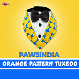 PawsIndia Orange Pattern Tuxedo Bandana With Black Bow For Pets