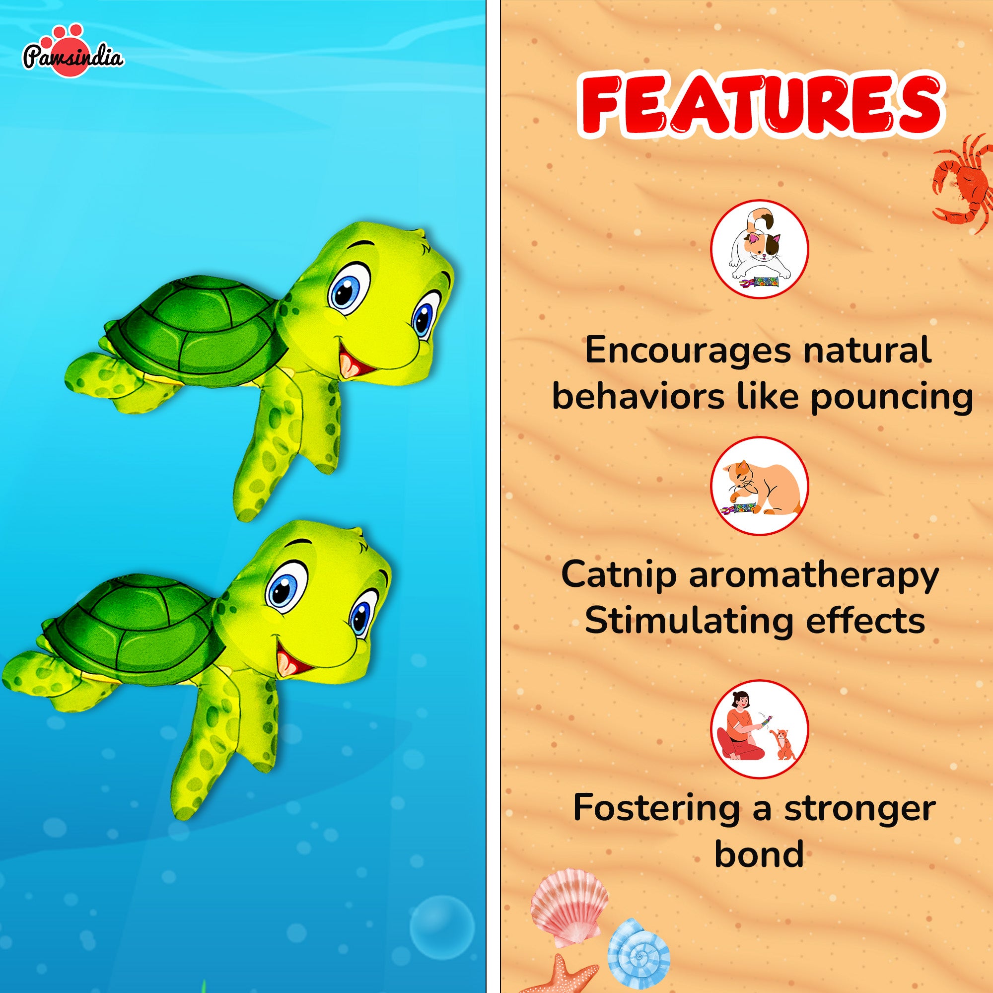 Pawsindia Catnip Aromatherapy Turtle Toy