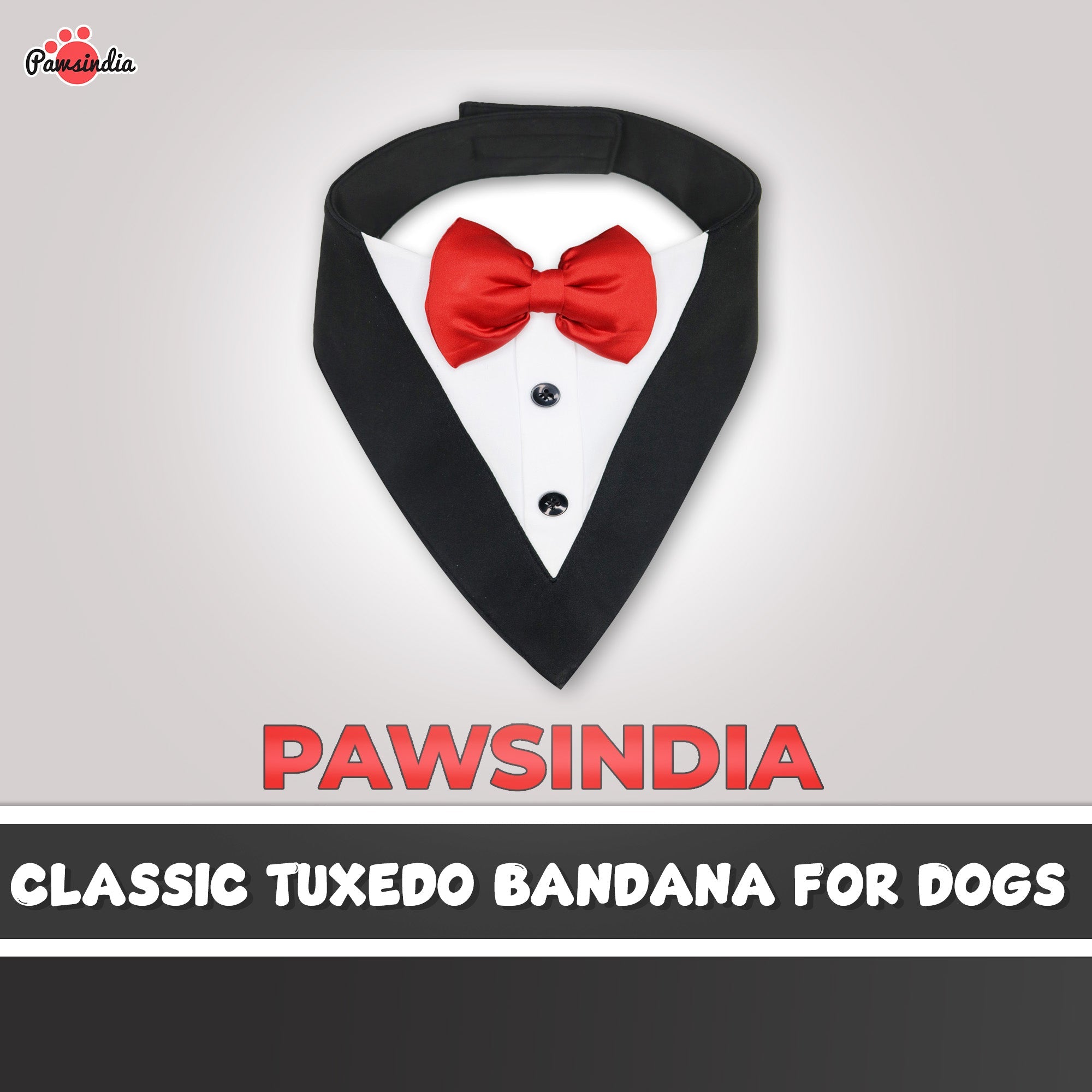 PawsIndia Black & White Tuxedo Bandana With Red Bow For Pets