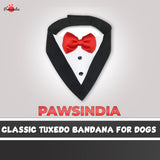 PawsIndia Black & White Tuxedo Bandana With Red Bow For Pets