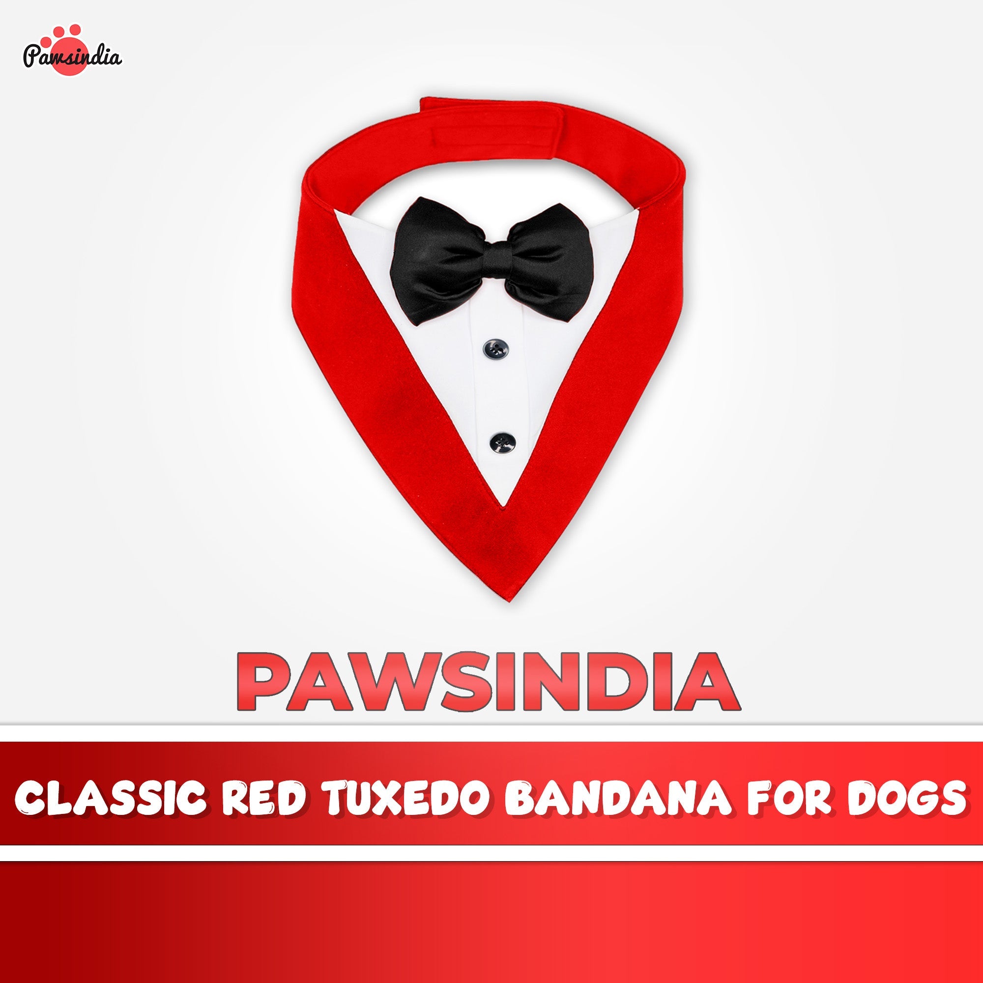 PawsIndia Red & White Tuxedo Bandana With Black Bow For Pets