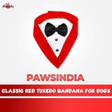 PawsIndia Red & White Tuxedo Bandana With Black Bow For Pets